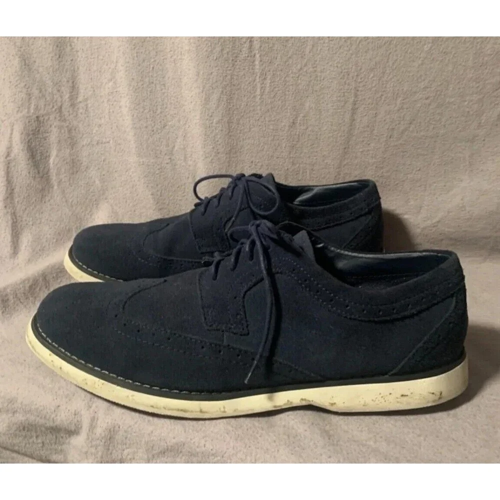 PERRY ELLIS PORTFOLIO Dress Shoes Men's Size 11.5 Blue Leather Oxford White Sole